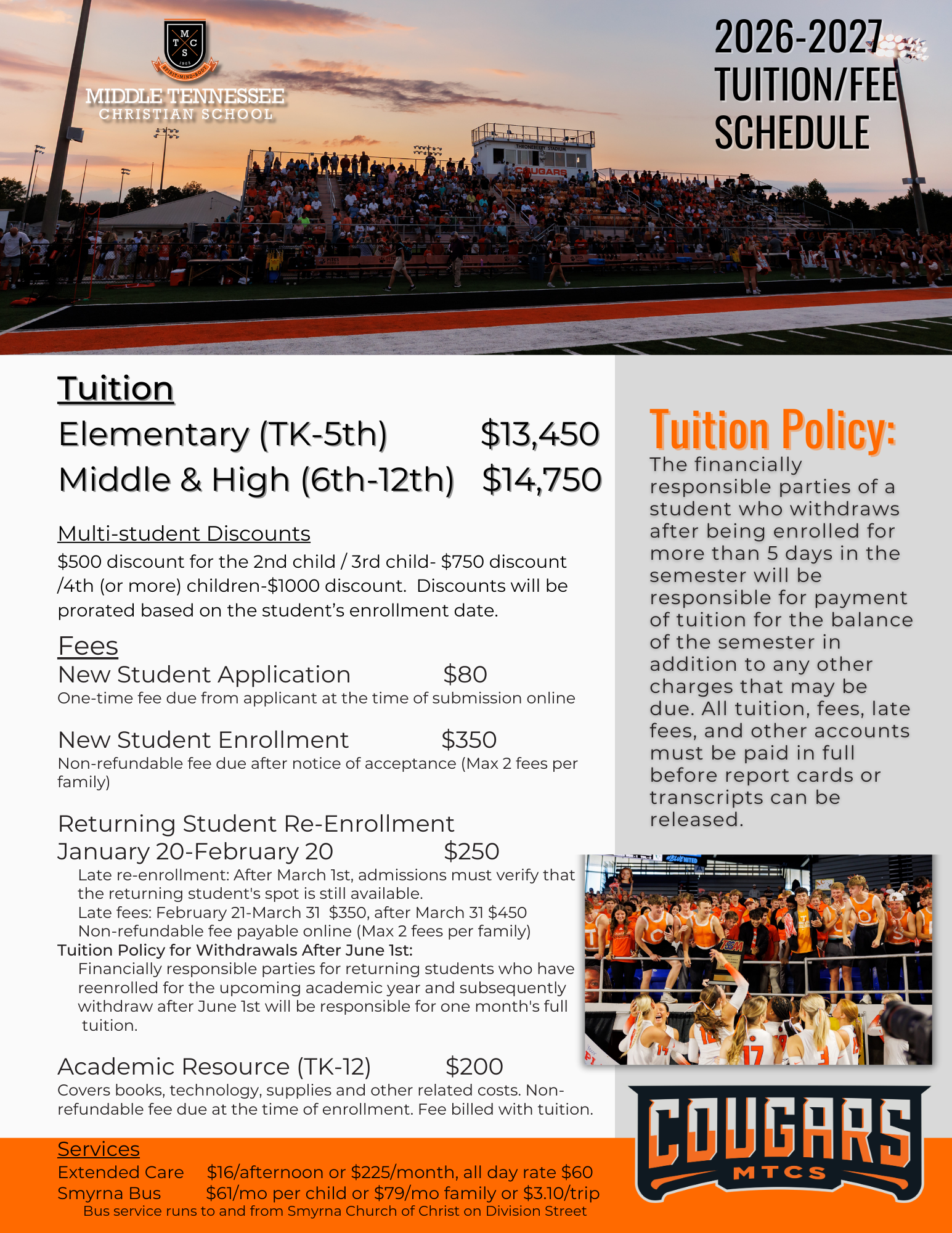 MTCS Tuition Schedule